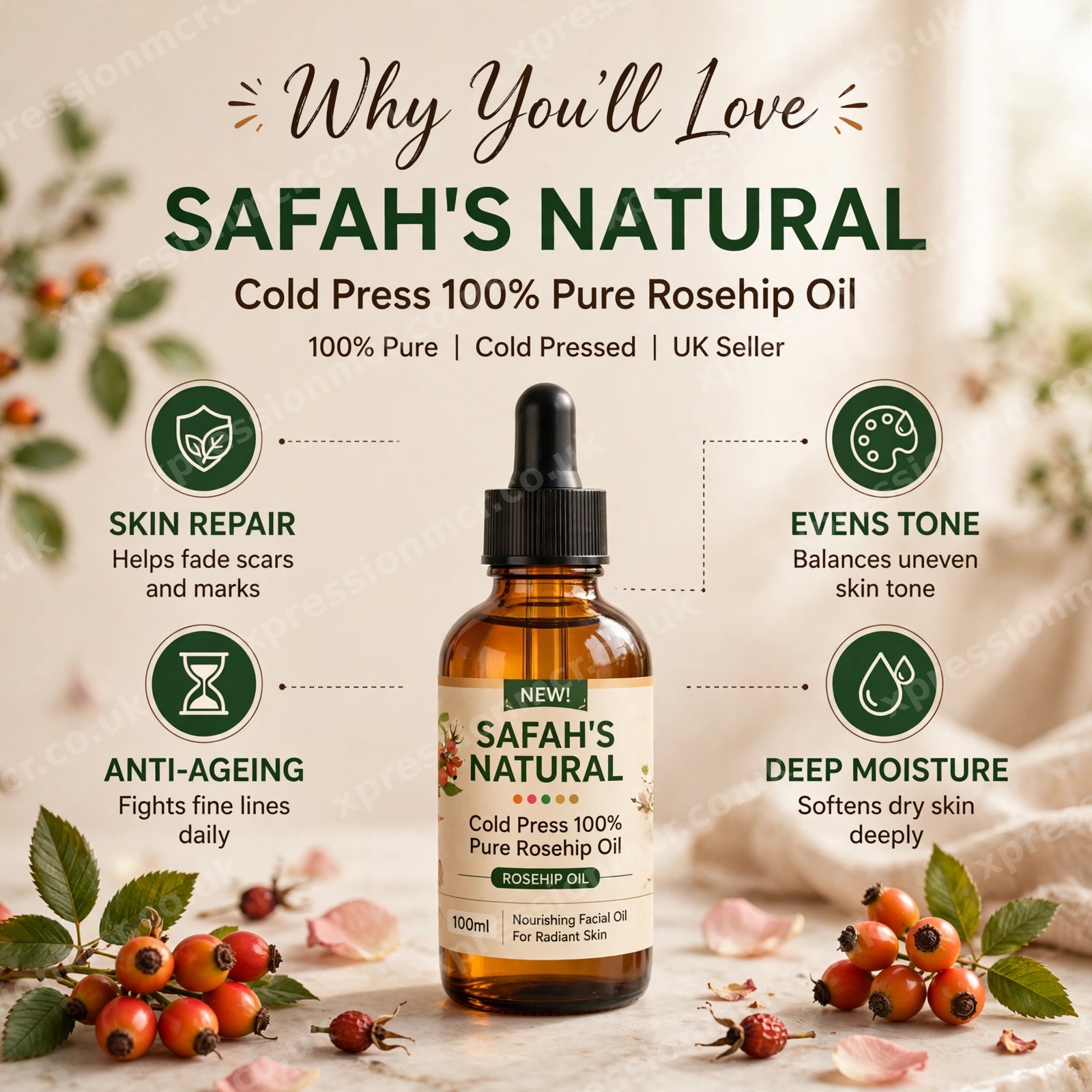 Safah's Natural Cold Press 100% Pure Rosehip Oil (250ML-100ML) UK Seller