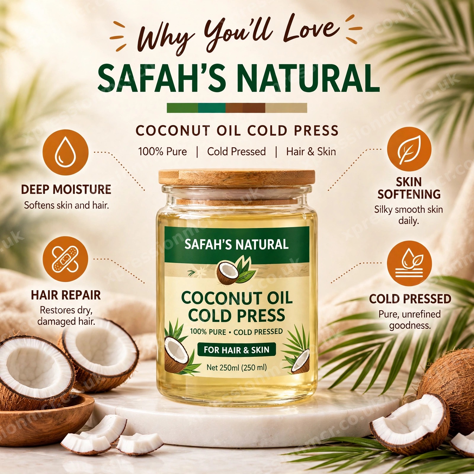 Safah's Natural Coconut Oil Cold Press 100Ml-250Ml