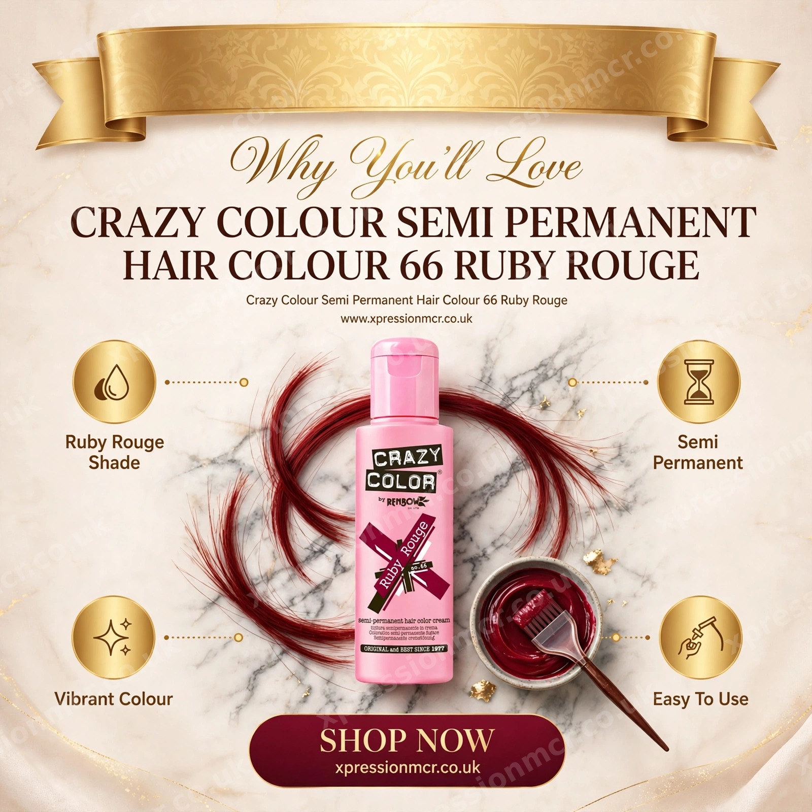 Crazy Colour Semi Permanent Hair Colour - 66 RUBY ROUGE