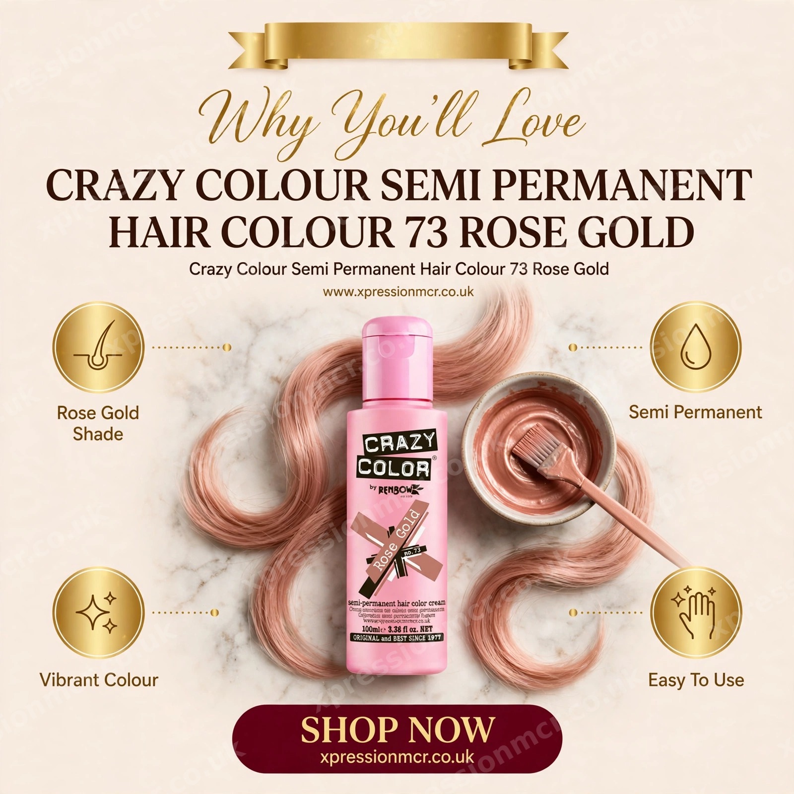 Crazy Colour Semi Permanent Hair Colour - 73 ROSE GOLD