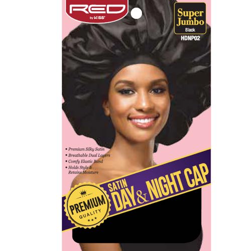 RED BY KISS: SATIN DAY & NIGHT CAP - BLACK JUMBO (HDNP02)