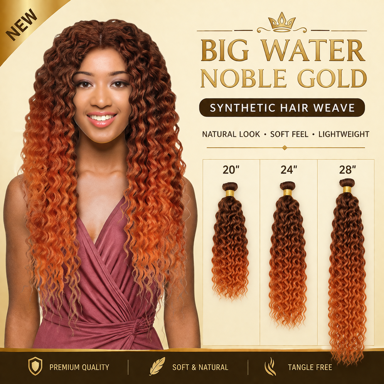 Sleek Big Water Noble Gold Synthetic Hair Weave 20”, 24", 28”