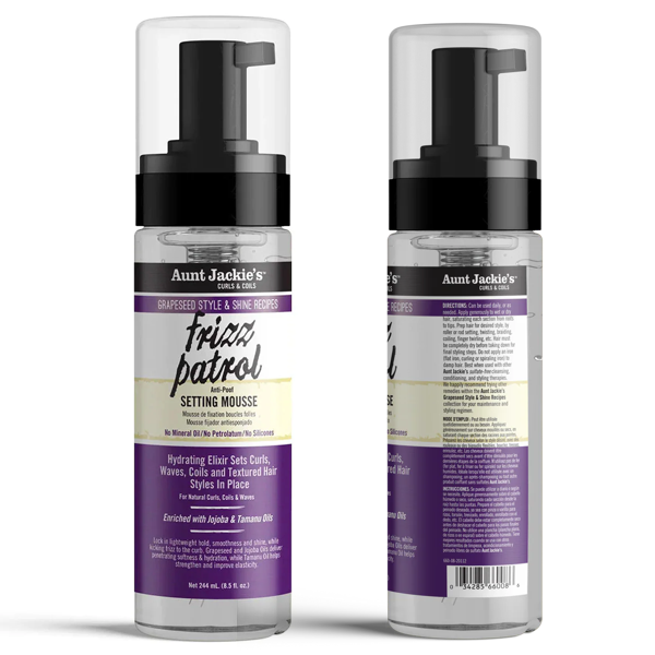 Aunt Jackie's Grapeseed Frizz Patrol Twist & Curl Setting Mousse 8.5oz / 244mL