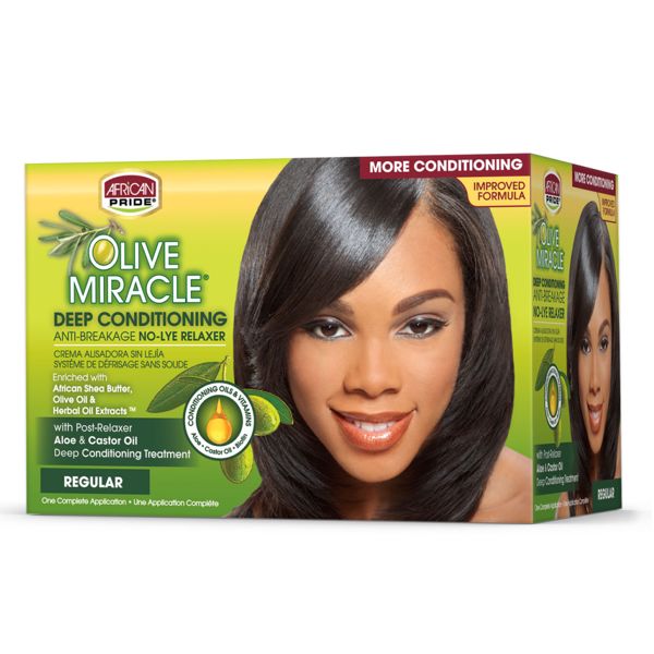 African Pride Olive Miracle Deep Conditioning Anti Breakage No Lye Relaxer Regular Formula-1 Complete Application