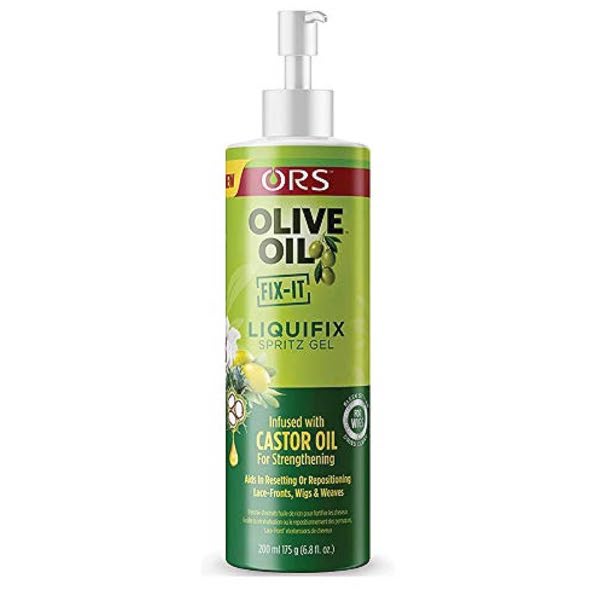 Ors Olive Oil Fix-It Liquifix Spritz Gel Infused With Castor Oil For Strengthening & Hairline Maintenance Strong Hold (6.8 Oz) / 200ML