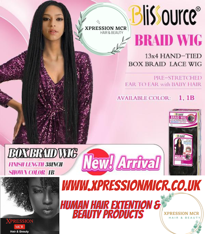 BlisSource 13x4 HAND-TIED BOX BRAID LACE WIG PRE_STRETCHED Baby Hair - 38 Inch