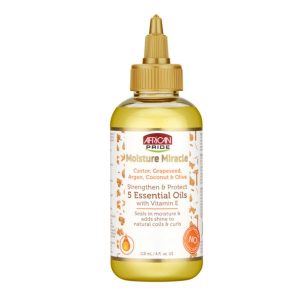 African Pride Moisture Miracle Castor, Grapeseed, Argan, Coconut & Olive 5 Essential Oils 4 Fl.Oz / 118Ml