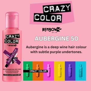 Crazy Color Semi-Permanent Deep Wine Hair Dye Aubergine-50 100ML