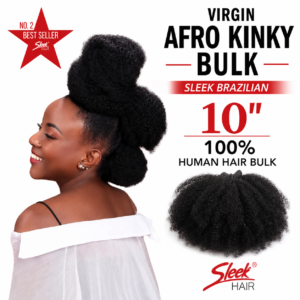 Sleek Brazilian Human Hair Virgin Afro Kinky Bulk 10″ Inch
